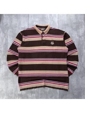 Y2K Enyce Grunge Striped Skater Long Sleeve Polo Shirt
